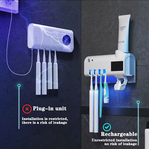 Distributeur Automatique de Dentifrice & Porte-Brosse à Dents UV – Hygiène Intelligente 2-en-1