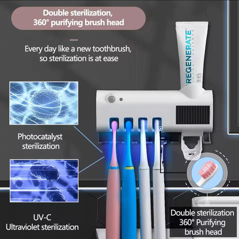Distributeur Automatique de Dentifrice & Porte-Brosse à Dents UV – Hygiène Intelligente 2-en-1